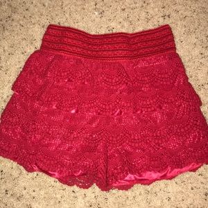 Red lace shorts